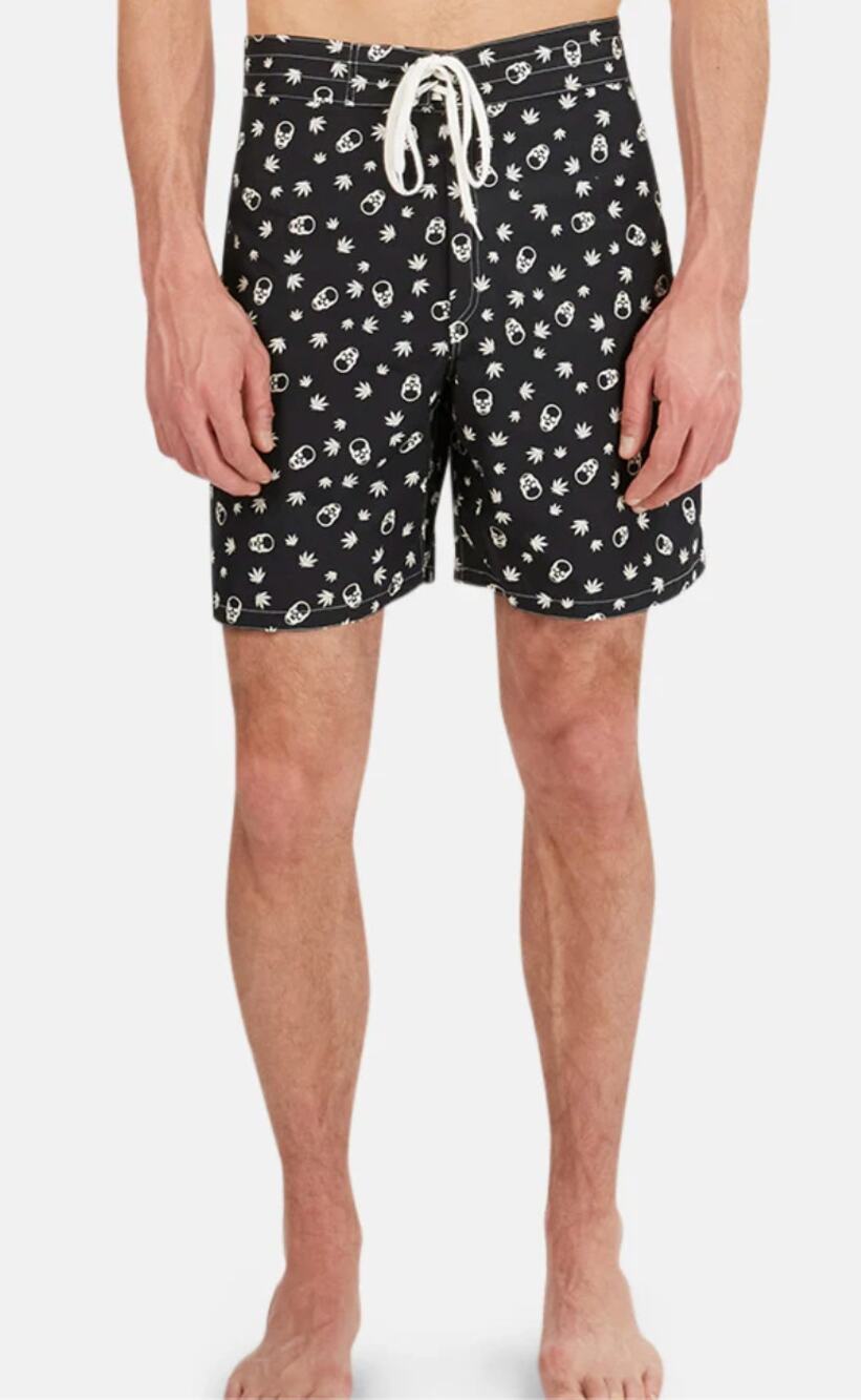 Lucien Pellat-Finet Board Shorts Trunks White Skull & Leaf Print Size Medium